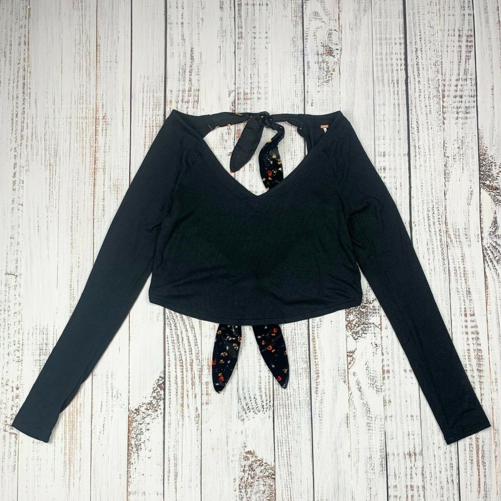 NWT FREE PEOPLE Women's Black Floral Velvet Back Tie Size Large $68 DesireBuy